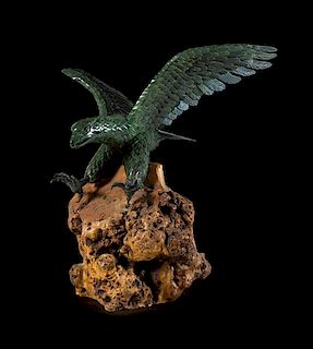 * A Massive Spinach Jade Figure of a Flying Eagle Height 45 inches.