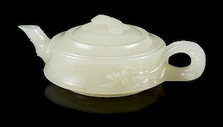 A White Jade Teapot Length 4 3/4 inches.