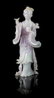 * A Lavender Jadeite Figure of a Meiren Height 8 1/2 inches.
