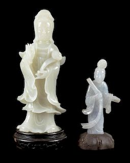 Two Hardstone Figures of Guanyin Height of larger 6 3/4 inches.