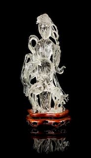 * A Rock Crystal Figure of Guanyin Height 8 1/4 inches.