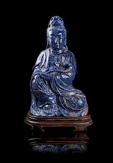 * A Lapis Lazuli Figure of Guanyin Height 24 inches.