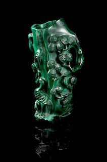 * A Carved Malachite Brushpot Height 5 inches.