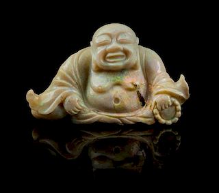* A Carved Opal Figure of Laughing Buddha, Mille Height 1 3/4 inches.