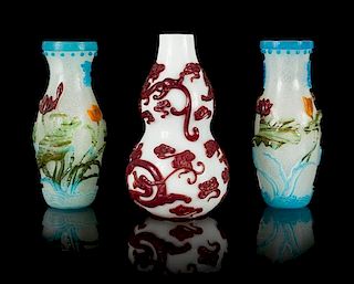 Three Peking Glass Vases Height of larger 7 1/2 inches.