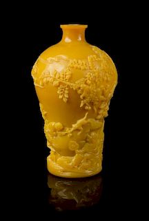 * A Yellow Peking Glass Meiping Vase Height 9 3/4 inches.