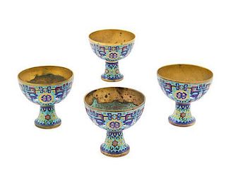 Four Cloisonne Enamel Wine Cups Height 2 7/8 inches.