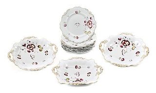 A French Porcelain Partial Dessert Service, Length of largest serving dish 11 1/2 inches.