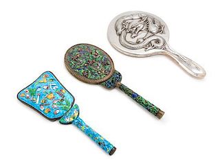 Three Silver Hand Mirrors Length of largest 11 inches.