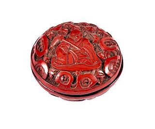 A Small Cinnabar Lacquer Circular Box and Cover Diameter 1 3/8 inches.