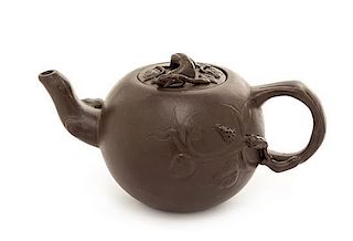 A Yixing Pottery Teapot Height 2 1/2 inches.