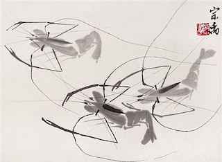 * An Ink on Paper Painting, 20TH CENTURY, Three Shrimps