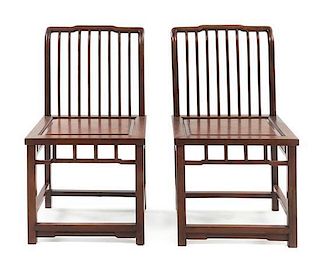 A Pair of Chinese Rosewood Chairs Height 36 x length 20 1/4 x depth 17 inches.