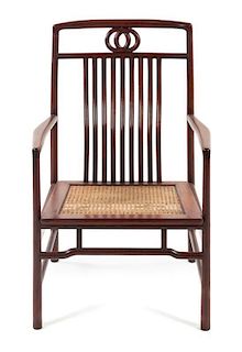 A Chinese Rosewood Armchair Height 30 x length 24 1/2 x depth 23 1/2 inches.