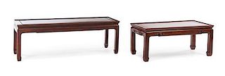 Two Chinese Rosewood Benches Height of larger 19 inches.