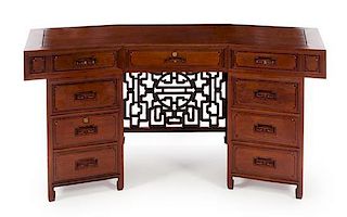 A Large Chinese Rosewood Writing Desk Height 40 x length 79 x depth 29 inches.