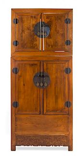 A Large Chinese Elmwood Compound Cabinet and Headchest, Dingxianggui Height 92 x width 41 3/4 x depth 19 1/4 inches.