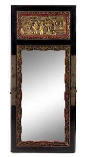 A Chinese Gilt Wood Mirror Height 44 inches.