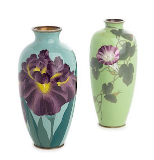 * Two Cloisonne Enamel Vases Height of larger 6 3/4 inches.