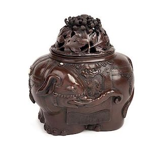 A Bronze Elephant-Form Incense Burner Height 7 1/4 inches.