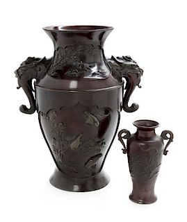 Two Bronze Vases Height of larger 18 inches.