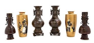 Three Pairs of Bronze Vases Height of largest 10 inches.