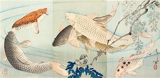 * Tsukioka Yoshitoshi, (1839-1892), Six Koi Fish
