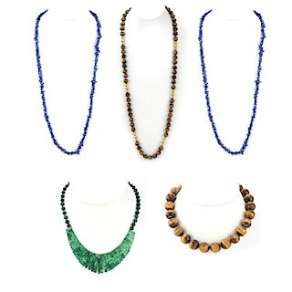 Five (5) Vintage Semi-Precious Stone Necklaces
