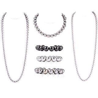 Four (4) Majorica Pearl Necklaces and Bracelet