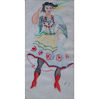 Natalia Sergeevna Goncharova, Russian (1881-1962), Watercolor, Woman in Traditional Dress