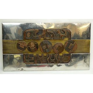 Mid Century Modern Copper and Metal Abstract Wall Hanging Art Mounted on Wood Board