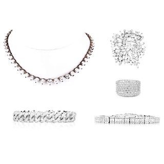 Five (5) Pieces Vintage Sterling Silver and CZ Costume Fashion Jewelry