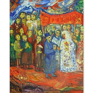 Abraham Yakin, Israeli  (born 1924) Oil on Canvas Board, The Wedding