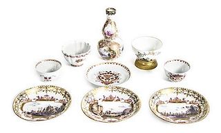 A Group of Dresden Enamel-Decorated Porcelain Tableware, Height of vase 5 inches.