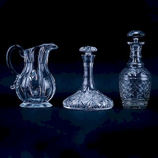 Two (2) Vintage Glass Decanters, One (1) Metropolitan Museum of Art Reproduction Glass Pitcher