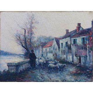 Michel Korochansky, Ukrainian-French (1866-1925) Oil on Canvas, Farmer With His Sheep