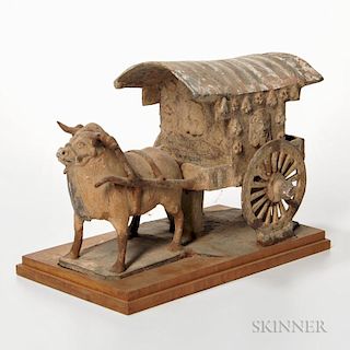 Painted Stoneware Model of an Ox-drawn Cart