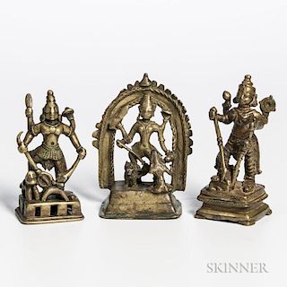 Three Brass Votive Figures of Durga