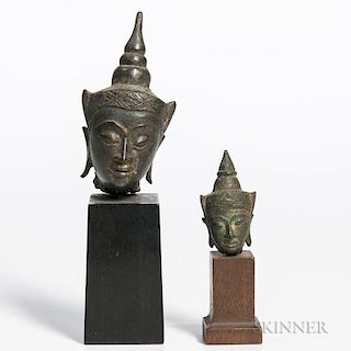 Two Ayutthaya-style Bronze Buddha Heads