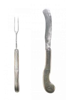 An English Tortoiseshell and Pique Individual Two-Piece Traveling Flatware Set, Handle length 3 inches.