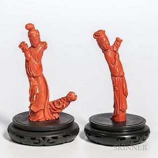 Two Coral Carvings of Guanyin