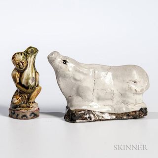 Two Miniature Glazed Pottery Figures