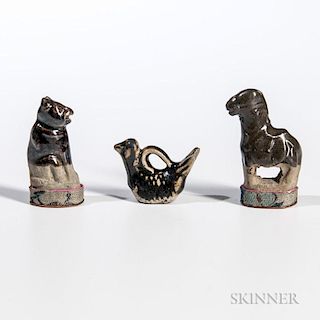 Three Miniature Black-glazed Stoneware Items
