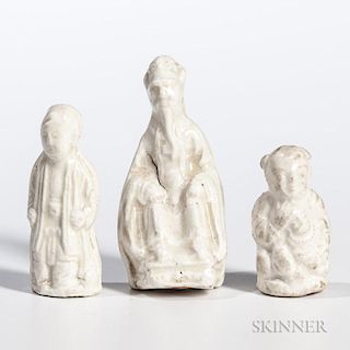 Three Miniature Cream-glazed Figures