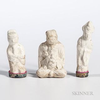 Three Miniature Cream-glazed Figures