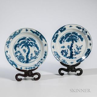 Near Pair of Blue and White Plates