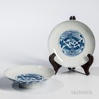 Pair of Blue and White Footed Dishes