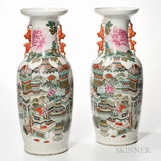 Pair of Enameled Floor Vases