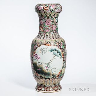 Polychrome Enameled Porcelain Floor Vase