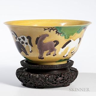 Yellow Bowl with Horses